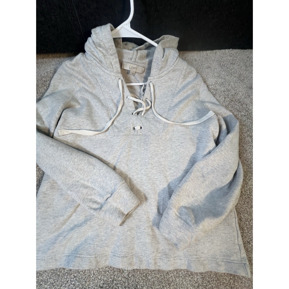 Ann Taylor Loft Hoodies Women's Size Small White 100% Cotton Lace Up Long Sleeve